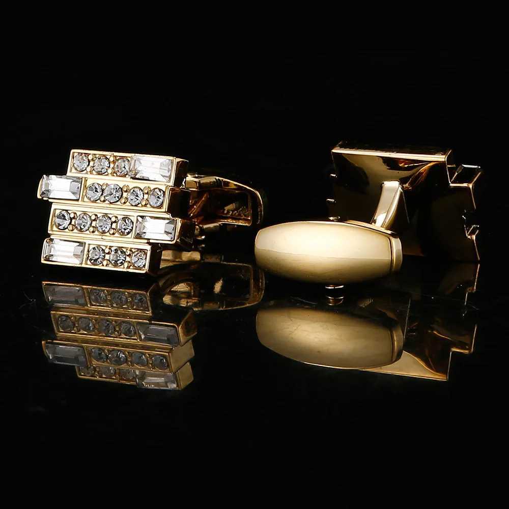 Gold Cuff Luxury Links Fashion Plated Rhinestones Cufflinks For Mens High Quality Crystal Buttons Father Groom Favors Jewelry GiftsW261017