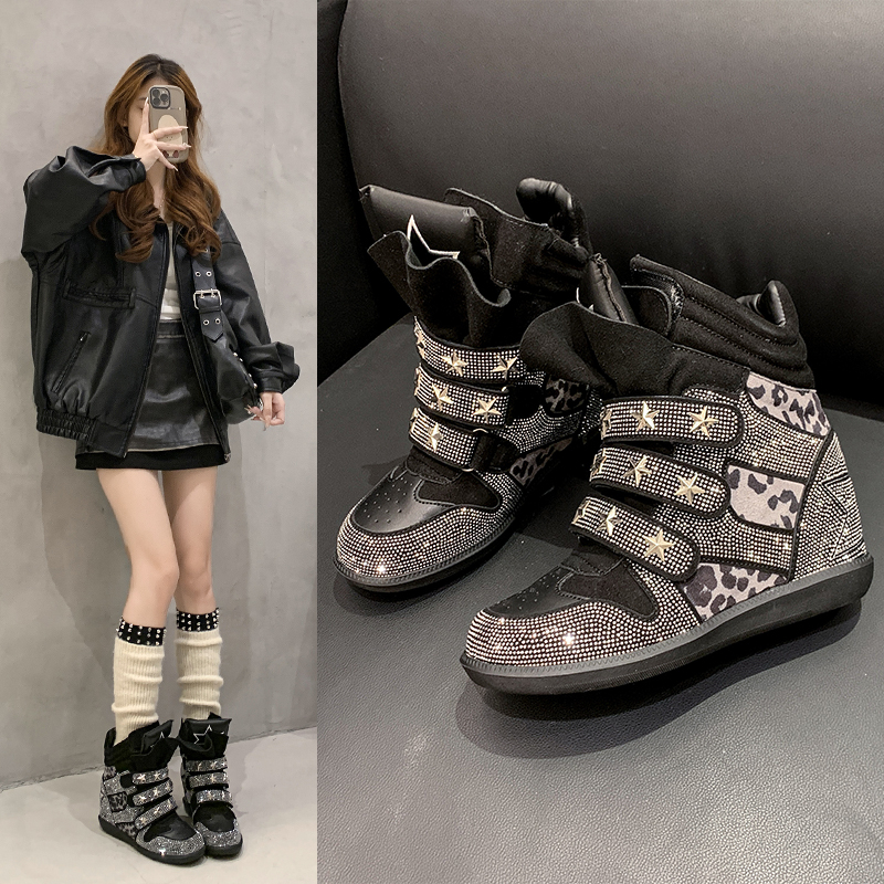 Rhinestone Decor Casual Wedge Mid Calf Boots for Woman 2026 Fashion Metal Decor Pleated Design Comfortable Luxury Women Shoes Outdoor designer women