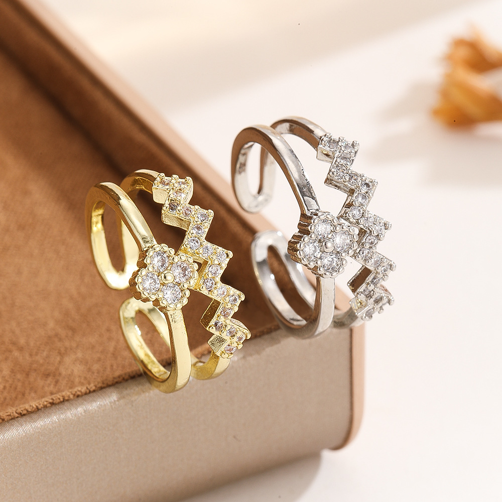 Fashion Designer Rings for Women Super shiny heartbeat wave diamond ring! Double-layered open design with a light luxury niche feel gold and silver