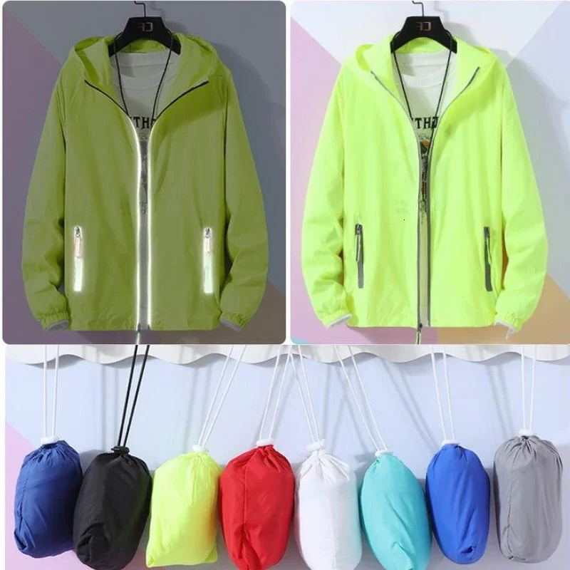 Men Short Jacket Men Women Teens Quick Dry Anti UV Thin Ultra Light outerwear Reflective Camping Hiking Fishing Running Jacket Skin Coat Windbreaker