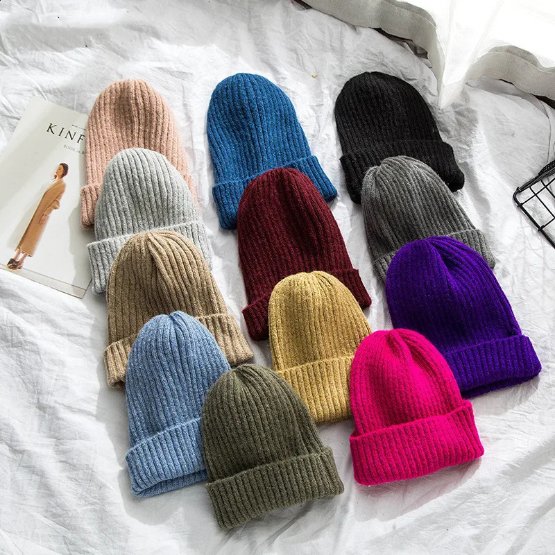 Candy Colors Winter Hat Women Knitted Hat Warm Soft Trendy Hat Kpop Style Wool Beanie Elegant All-match Hat261016