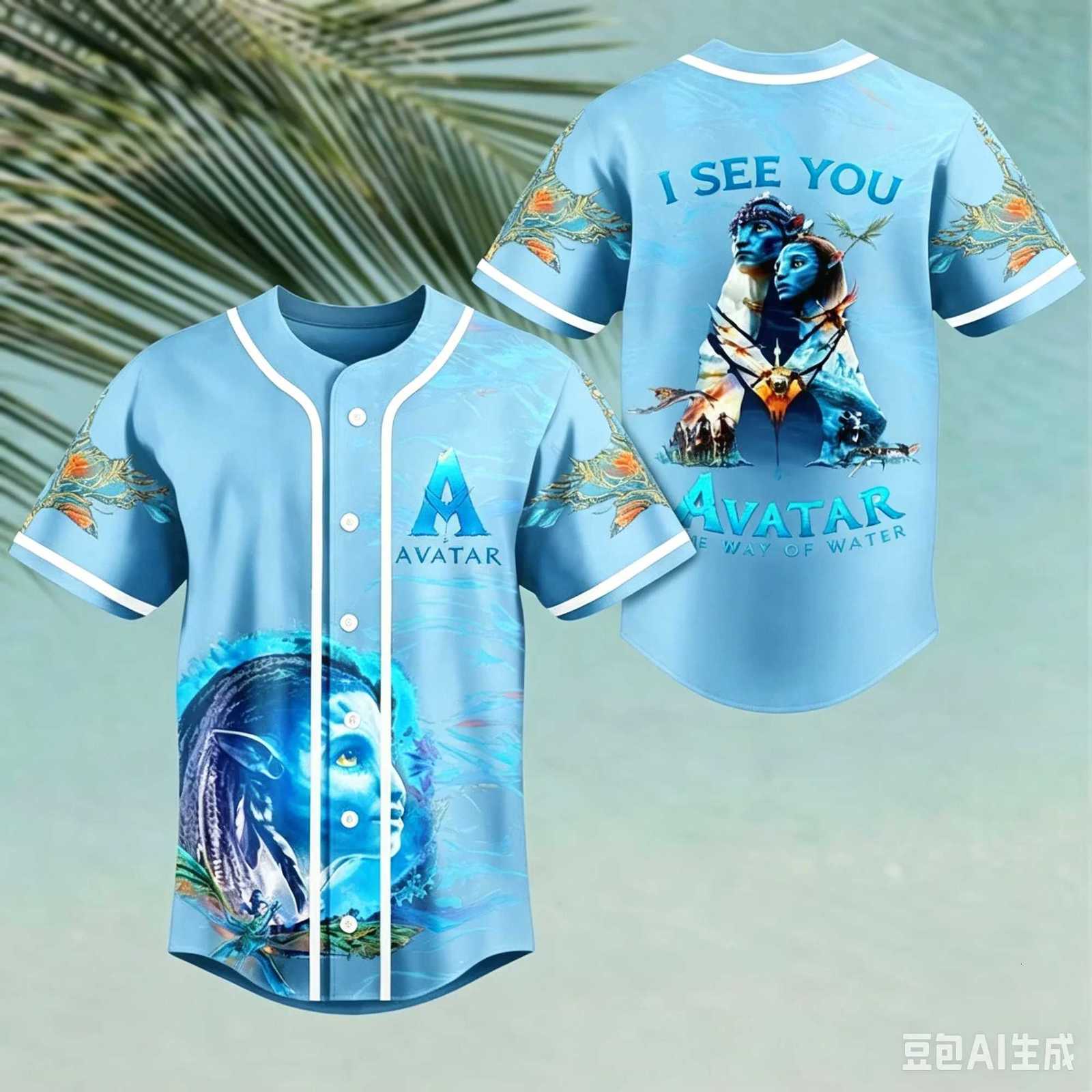 Water Men's T-Shirts Way Avatar Dark Blue Water Pattern Baseball Uniform T-Shirt Unisex Adult Button-Up Shirt Men's and Children's T-