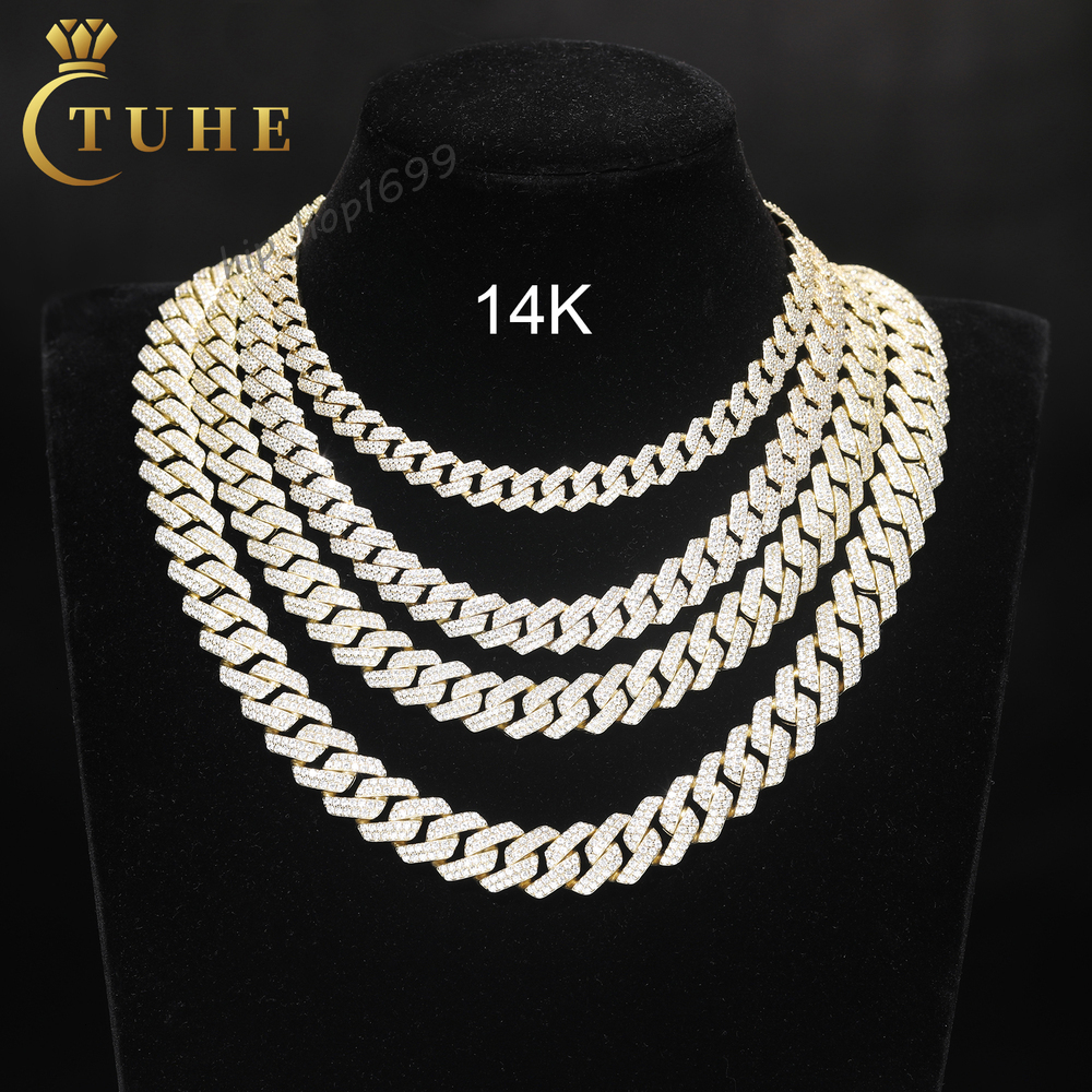 Young Boy Hip Hop Jewelry Wholesale 8mm-14mm 14K Gold 925 Silver 2 Row VVS Moissanite Diamond Iced Out Cuban Link Chain Necklace