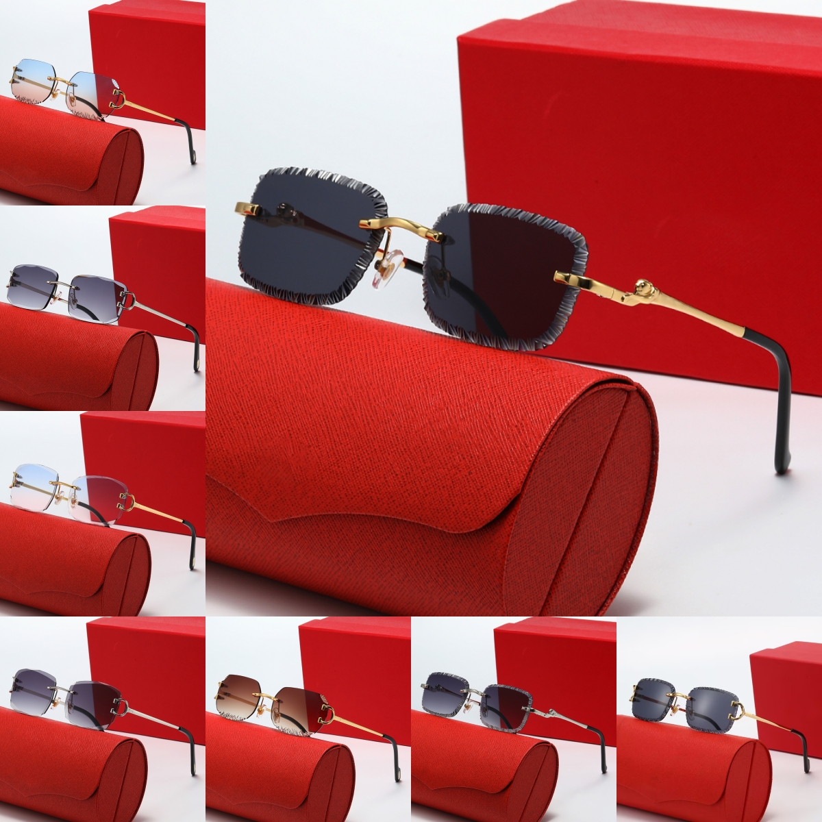 Designer Sunglasses For Women Men Buffalo Horn Glasses Rimeless Rectangular Frame Diamond Cut Glasses Leopard Head Metal Temple UV400 Mens Eyeglasse