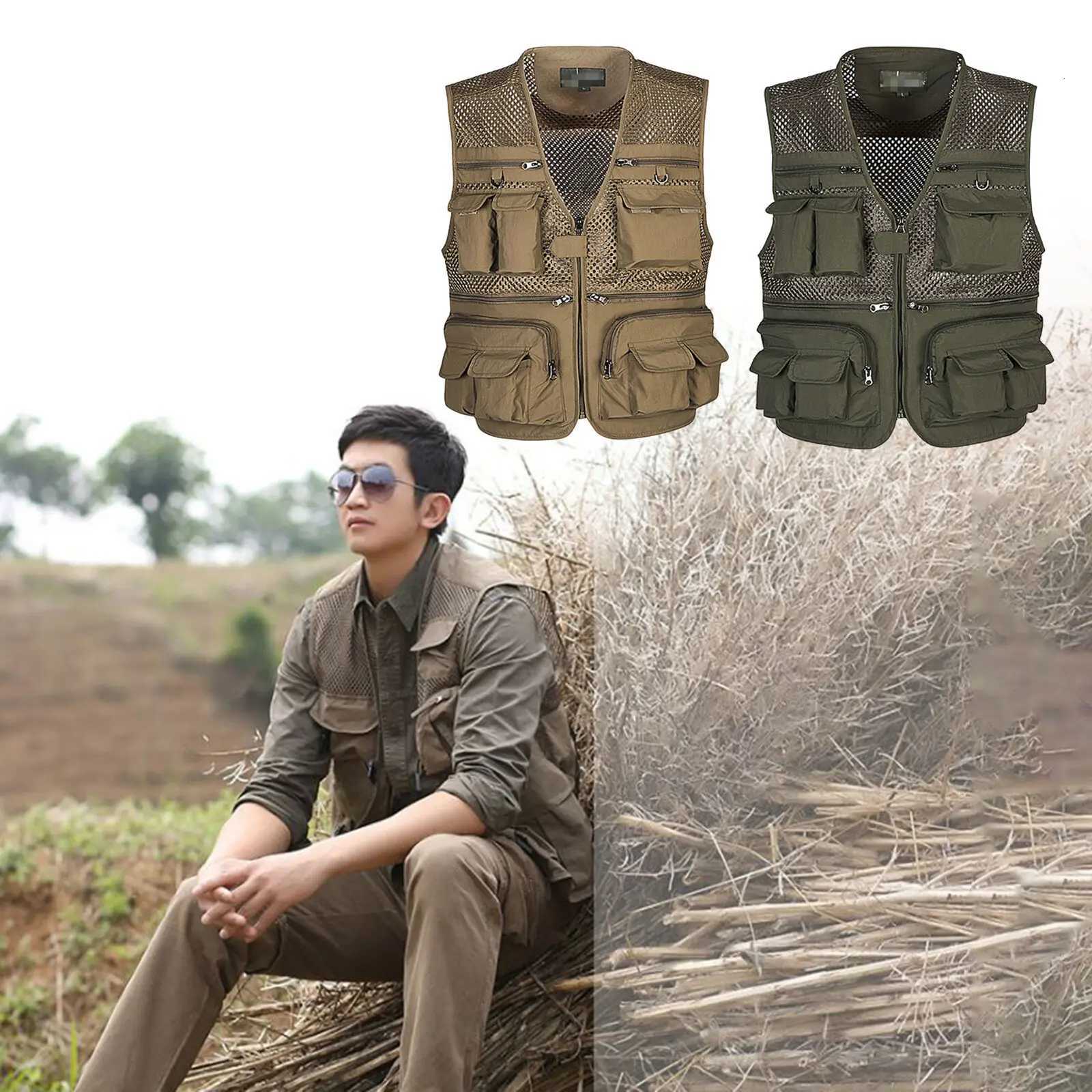 Tactical Men's Vests Summer Men Hiking Fishing Vest Multi-Pocket Photographer Waistcoat Outdoor Leisure Male Thin Cargo Sleeveless JacketW26101