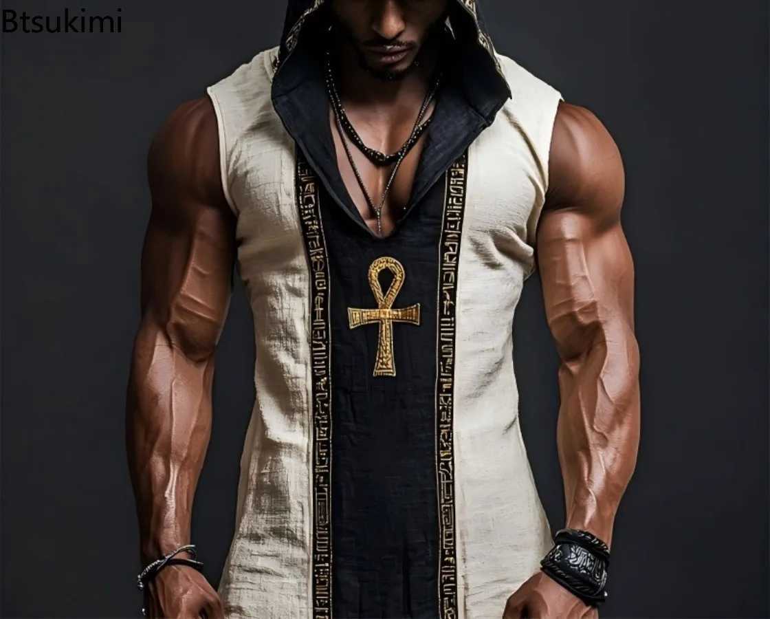 Fashion Men's Vests New Men's Linen SLeeveless Hooded Tank Top Summer Male 3D Ethnic Digital Crew Neck Casual Vest T-shirtW261017