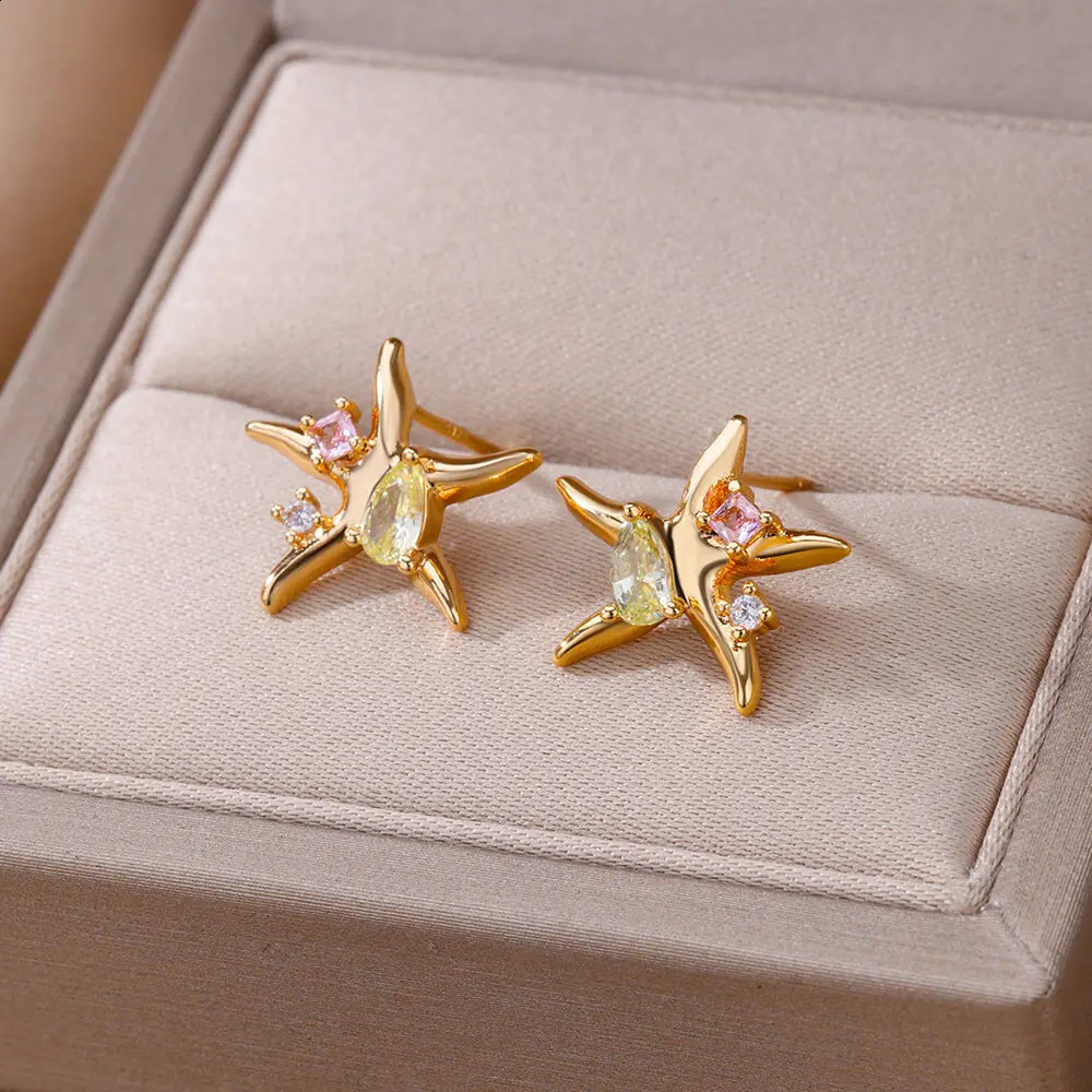 Water Drop Zircon Stars Stud Earrings For Women Stainless Steel Gold Color Statement Earring Femme Christmas Jewelry Gift261016