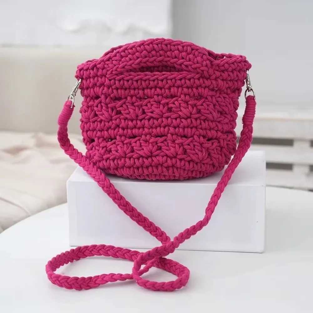 Shoulder Bags Hollow Out Handmade Woven Handbag Shoulder Strap Large Capacity Women's Crochet Bag Bucket Shape Handcrafted Crochet H261016
