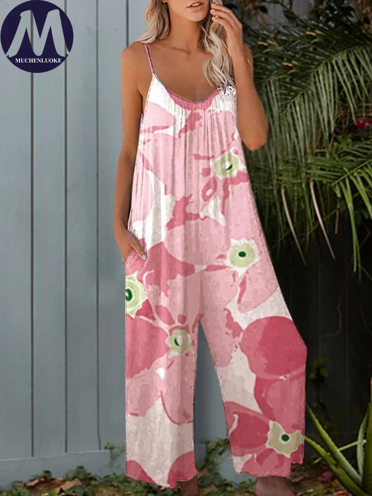 Women's Casual Printed Sling Jumpsuit Chic and Elegant Loose Wide Leg Beach Holiday Summer 2025 261015