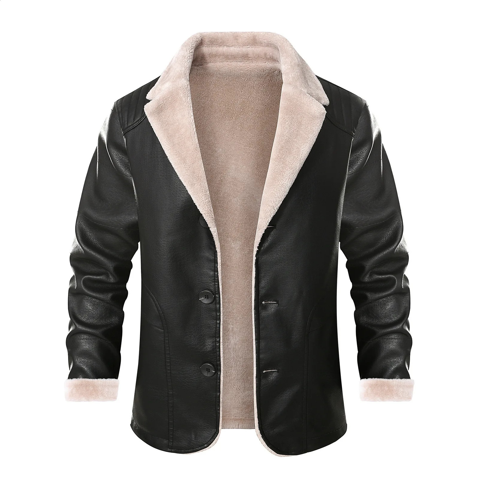2027 Men Leather Jacket Fashion Warm Winter Coat Mens Pu Lapel Casual Plush Plus Velvet Fur Male 261014