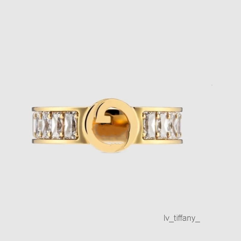 Gold Plated Stainless Steel Band Rings Fashion High Quality Letter Rhinestone Ring for Women Wedding Designer Jewelry Gifts