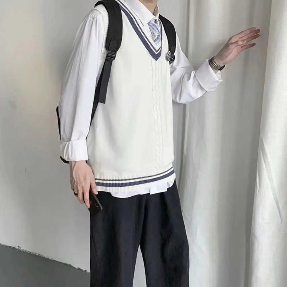 Sleeveless Men's Style Vests College V Neck Sweater Vest Autumn Winter Patchwork Color Twist Men Knitted Vest Daily ClothingW261017