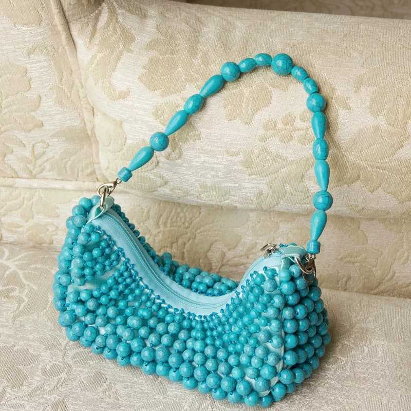 Evening Bags High Quality Fashion Beads Beaded Handmade Women Handbag Pearl Beading Satin Clutch Purse Wedding Party Banquet Bag Shoulder Bag H26101