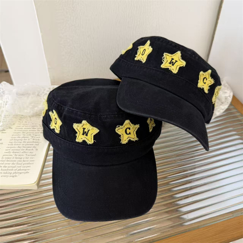 Japanesestyle yellow star flattop cap retro niche baseball cap women faceslimming artistic versatile trendy for men