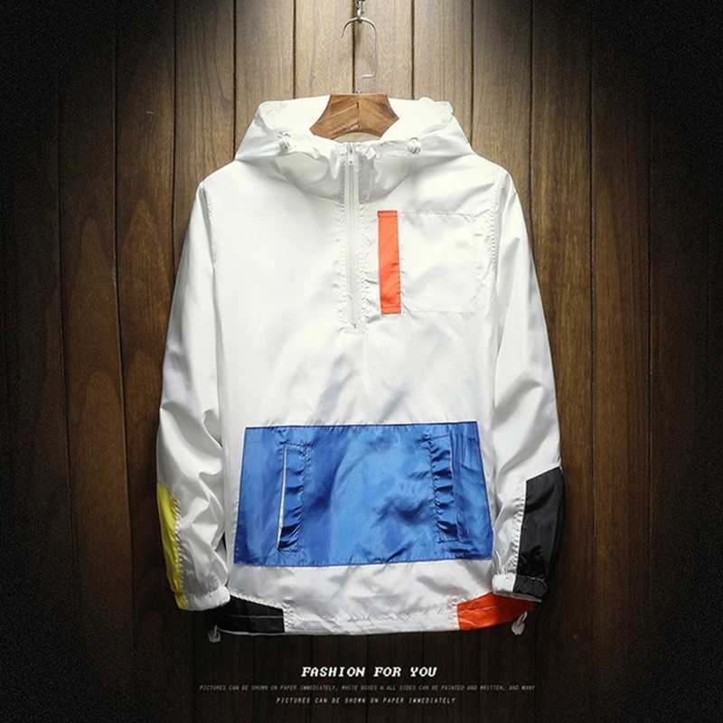 Autumn Men's Jackets Spring and Thin Jacket Hoodie with Half Zipper Men's Color Blocking Trend Casual Pullover Baseball JacketW261017