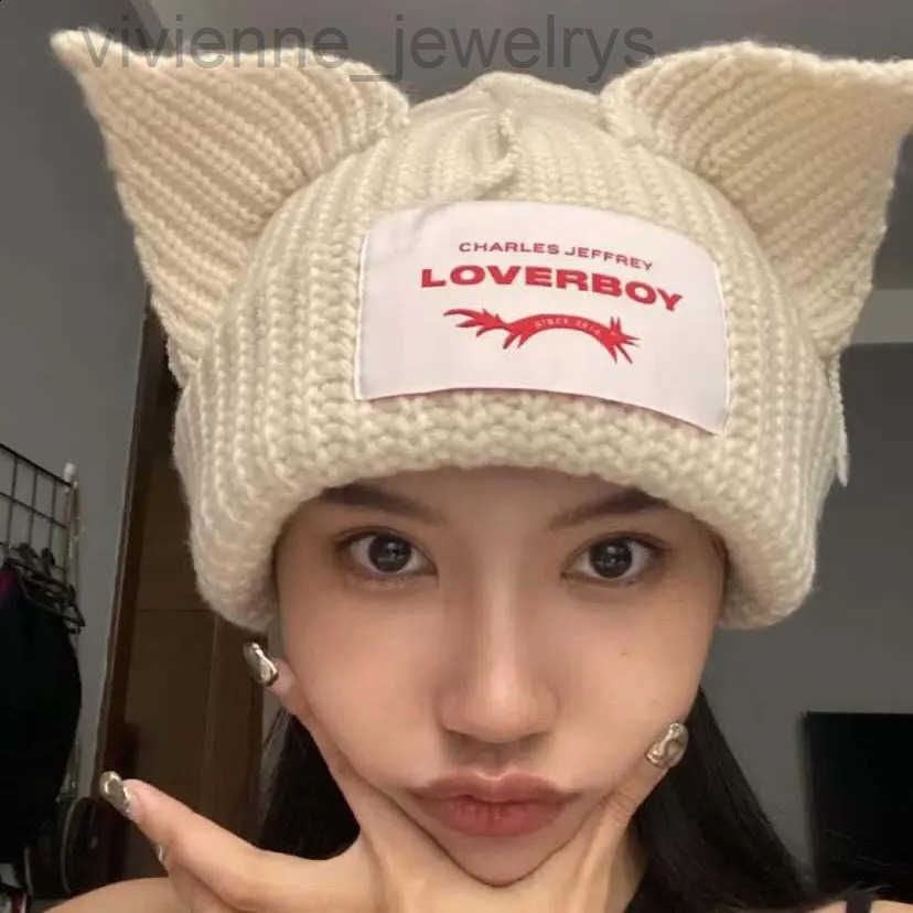 Cat Ear Knit Hat Double-layer Warm Lover Boy Pig Ear Woolen Hat Cute Hooded Cap Niche Personality Winter Hat 240727 S260526
