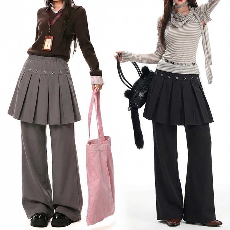 Leggings Women's Women's Pants Capris Women American Retro Fake Two Piece Pleated Skirt Pants Suit Fabric Elastic Waist Skirt Panel Design