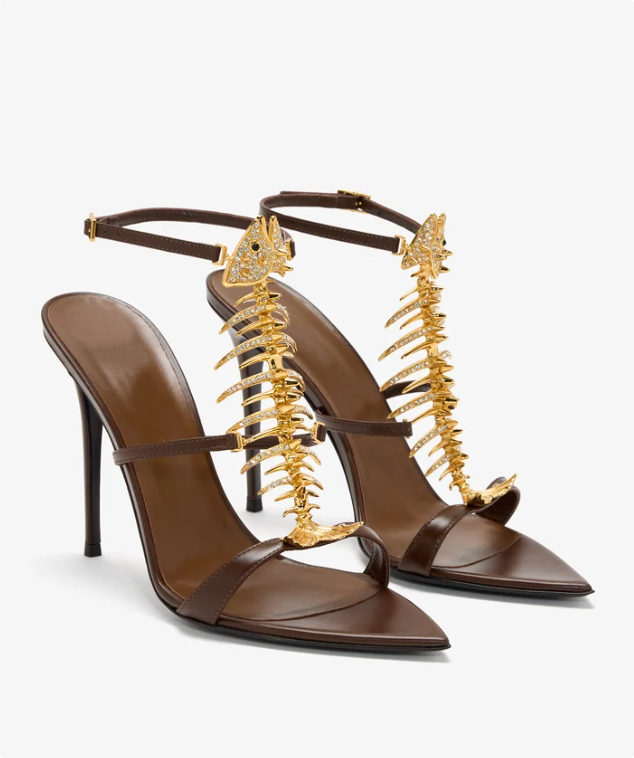 Luxury Sexy Women fishbone Heels Pointed Designer Slim 2.0 Strap Sandal Rhinestone High Heels Sandal Slim Women Heel Slim fishbone-motif Fish Bone C