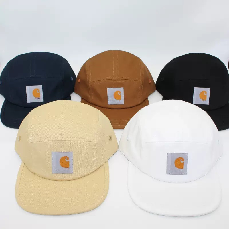 Soft top solid color flat brim five-piece camping hat for men and women, trendy brand workwear skateboard hip-hop hip-hop sun hat, baseball cap