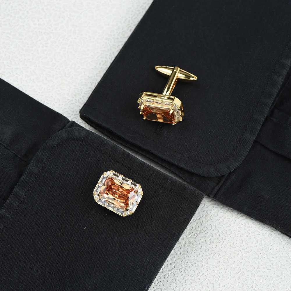 Mens Cuff Copper Links ICEYY Luxury Cufflinks Rectangle Zircon Gold Plated Designer Formal Shirt Business Dress Groom Gift AccessoriesW261017
