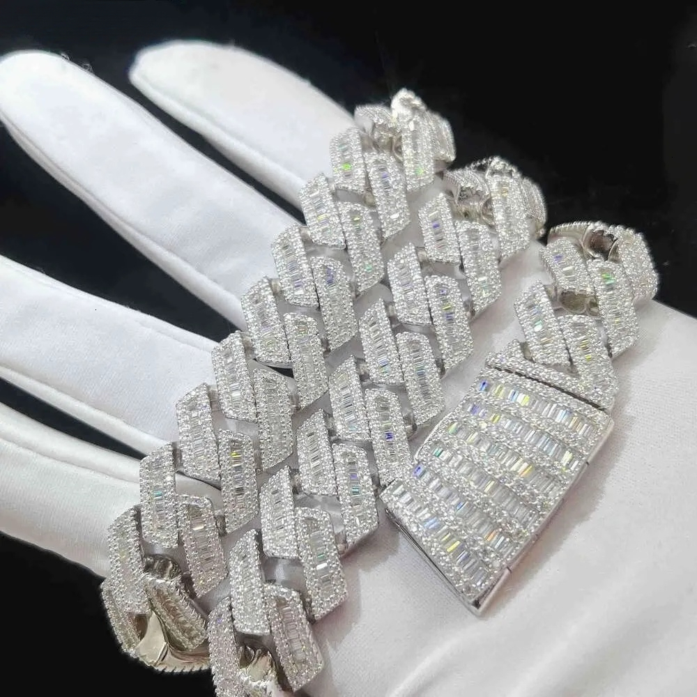 moissanite iced out cuban k chain 22MM Hip Hop Fine Jewelry Baguette Dia Men Necklace Sterg Sier Fully Vvs Moissanite designer jewelry