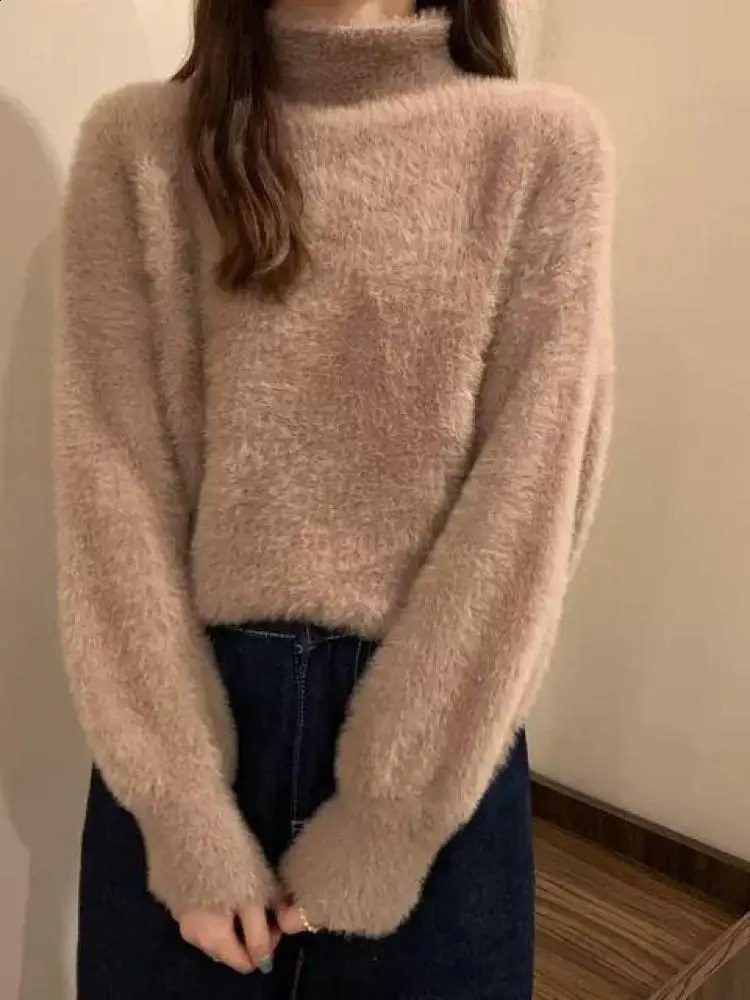 Winter Mink Wool Fleecing Female Turtleneck Thicken Elastic Casual Sweater Women Knitted Tops Pullovers Soft Warm 261008
