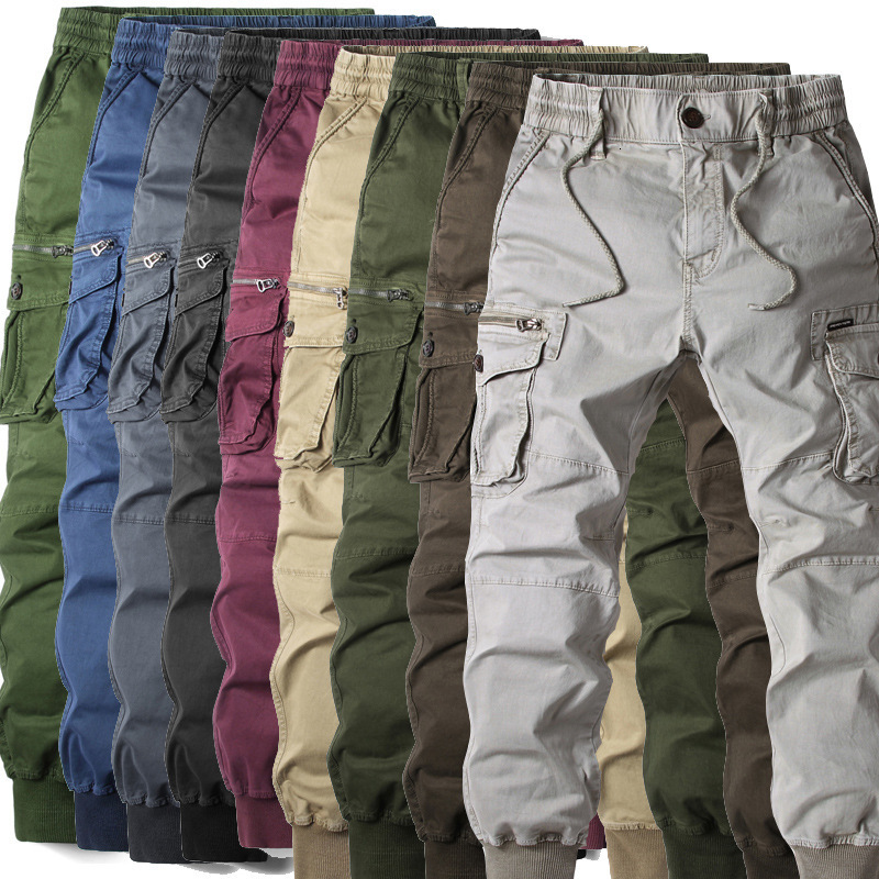 Men Solid Color Cargo Pants Spring Summer Fashion Casual Long Trousers Plus Size Workwear Pants