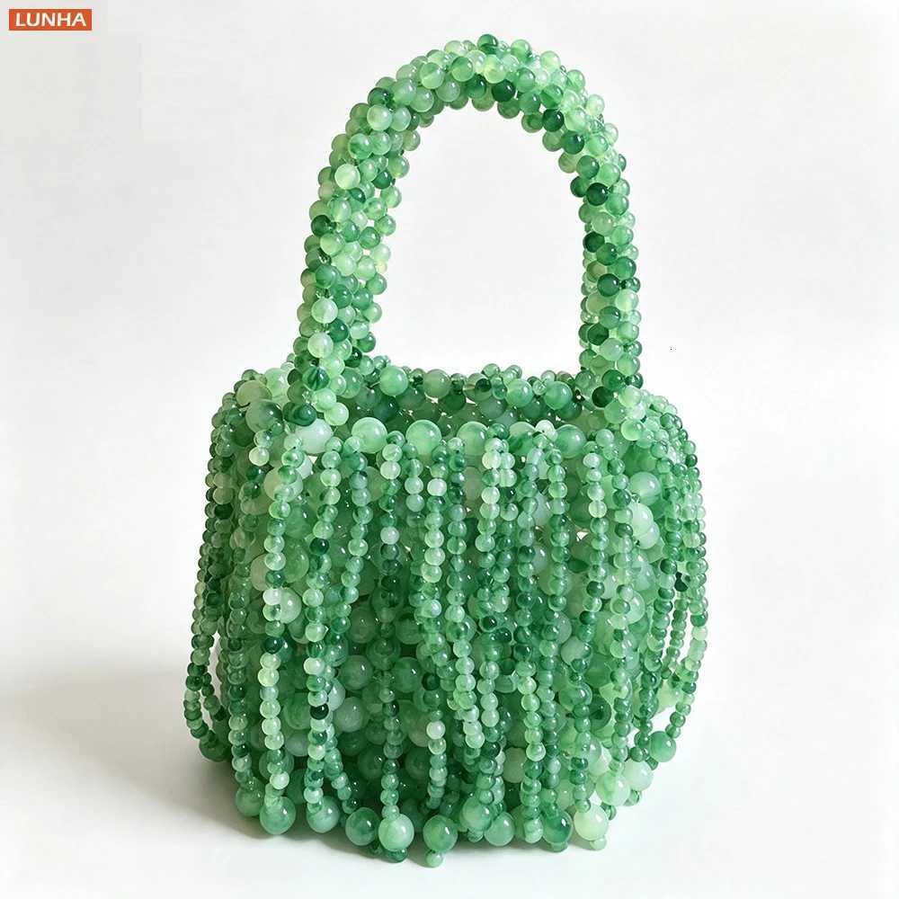 Evening Bags Fringe Beaded Mini Evening Handbag Handcrafted Acrylic Bead Bucket Banquet Clutch Bag for Women Wedding Prom Party H261016
