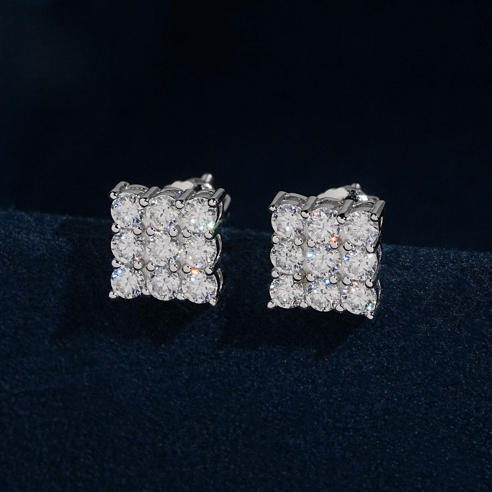 New 8MM square moissanite S925 silver, hip-hop style, earrings, jewelry from the source factory