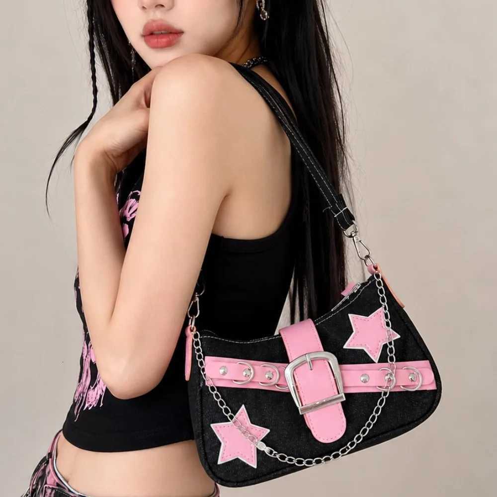 Evening Bags Fashion Y2k Underarm Bag Mini Handbags Star Pattern and Shoulder Bag Small Square Shape Chain Commuting Armpit Bag H261016