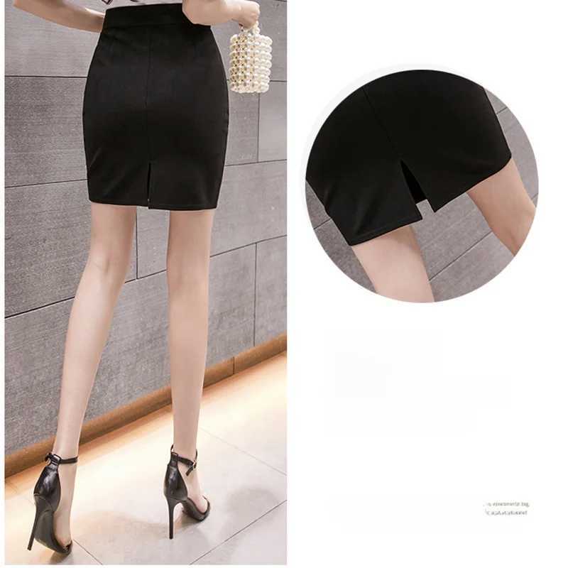 Mid-Length Size Profional Skirts plus Slit Skirt Women's OL Workwear Bla Elastic A-Line Skirt High Waist Straight H-ape W261017