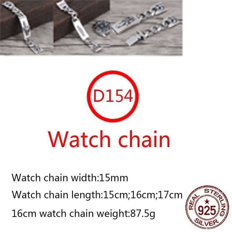 D154 S925 Sterling Silver Watch Chain Hip Hop Street Fashion Couple Jewelry Personalized Punk Style Solid Sword Cross Flower Letter Lover new