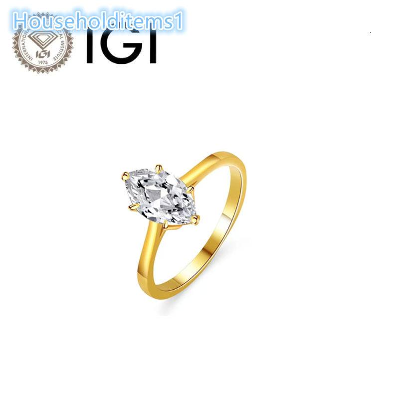 Huacan Marquise Cut Lab Diamond Ring 14K 18K Solid Gold IGI Certified Unisex D Color Engagement/Wedding Trendy Fashion Jewelry