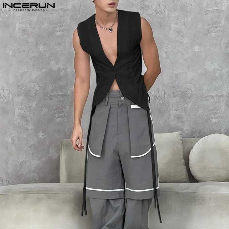Solid Men's Vests Men Vests Color V Neck SLeeveless Button Casual Male Waistcoats Belt Streetwear 2025 Fashion Leisure Vests S-5XLW261017