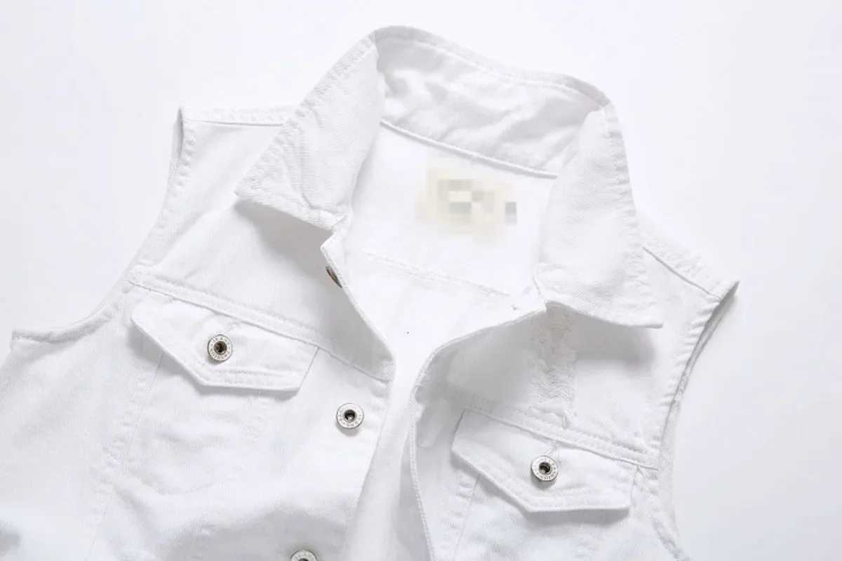Ripped Men's Vests Summer Mens Denim Vest Male Tank Top Washed Jeans Waistcoat Man Retro Cowboy Hip Hop White Sleeveless JacketW261017