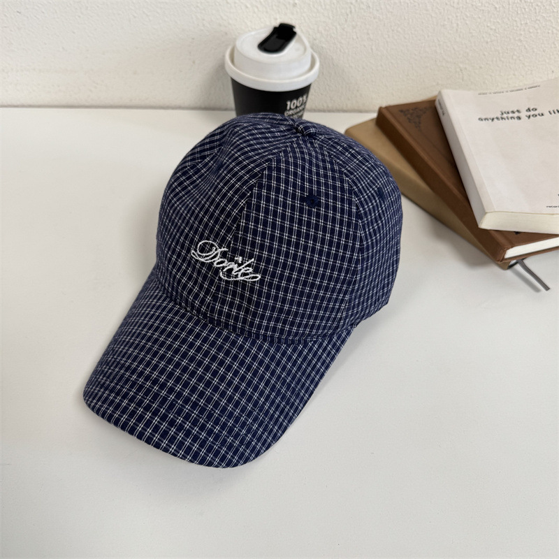 2025 Spring Summer New Trendy Brand Letter Embroidery Soft Top Baseball for Women Korean Fashion Versatile Plaid Duckbill Cap