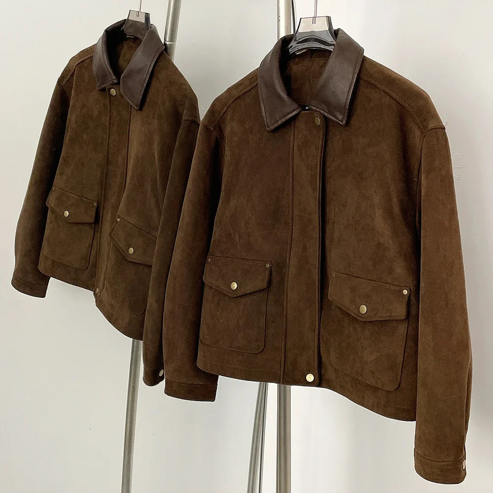Leather Jacket Artificial Suede Female Spring Autumn Faux Women Fashion Short PU Coat Lady Pockets 261009