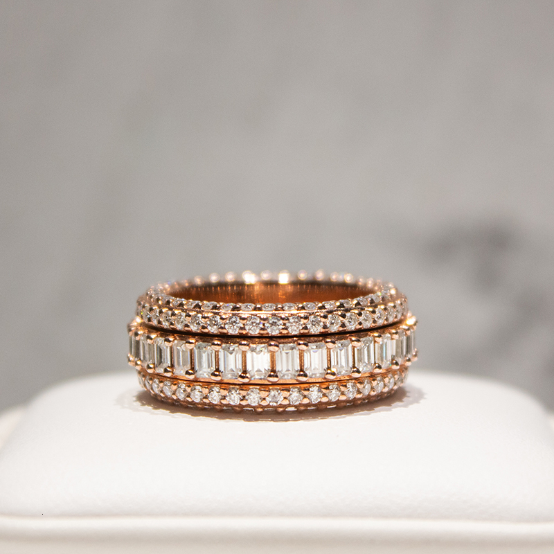Hip Hop Jewelry Engagement Jewelry Rotatable 925 Sterling Silver VVS Baguette Moissanite Diamond High Quality Eternity Band Ring
