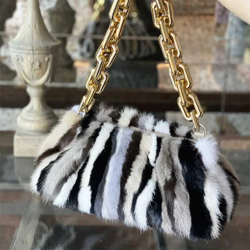 Evening Bags Mink Leather Bag Women's Cloud Cross Bag Mobile Bag Design Clutch Clip Bag Fur 2022 New Winter Women's Handbag H261016