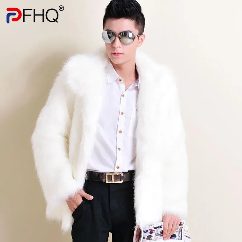 PFHQ Faux Fur Short Jacket Men Korean Style Loose Fit Fluffy Thick Warm Winter Trendy Lapel Streetwear Casual Coat 21P4980 261012