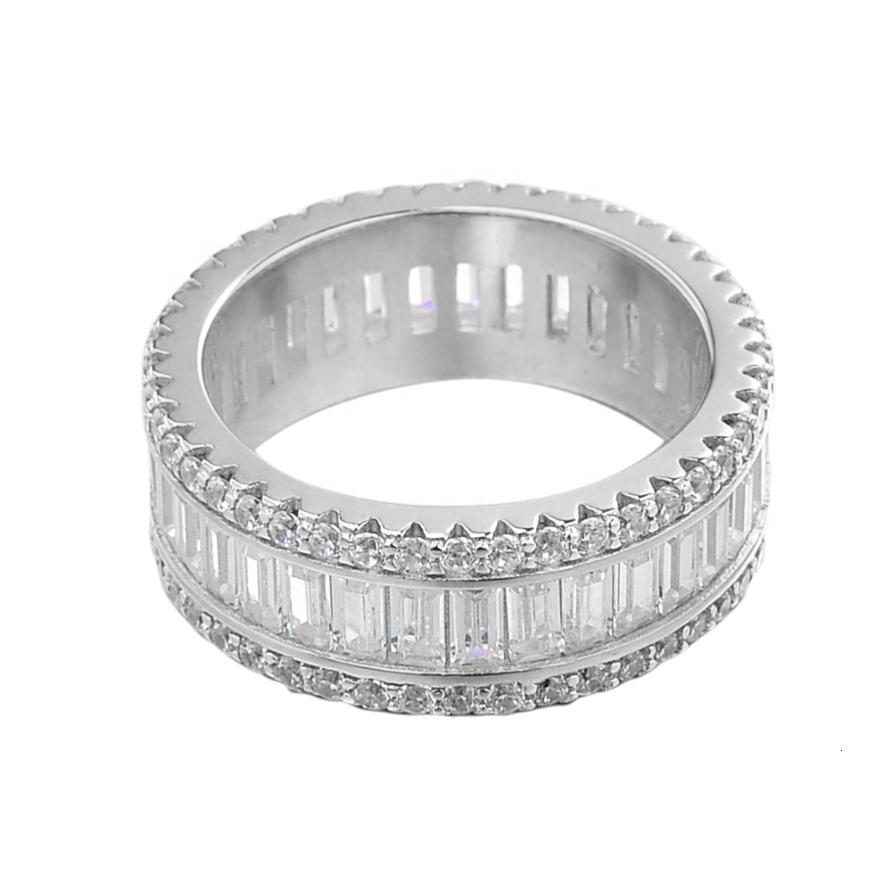 New Hip Hop Dazzling Iced Round Brilliant Cut VVS Moissanite Diamond 925 Sterling Silver Shiny Rings for Men