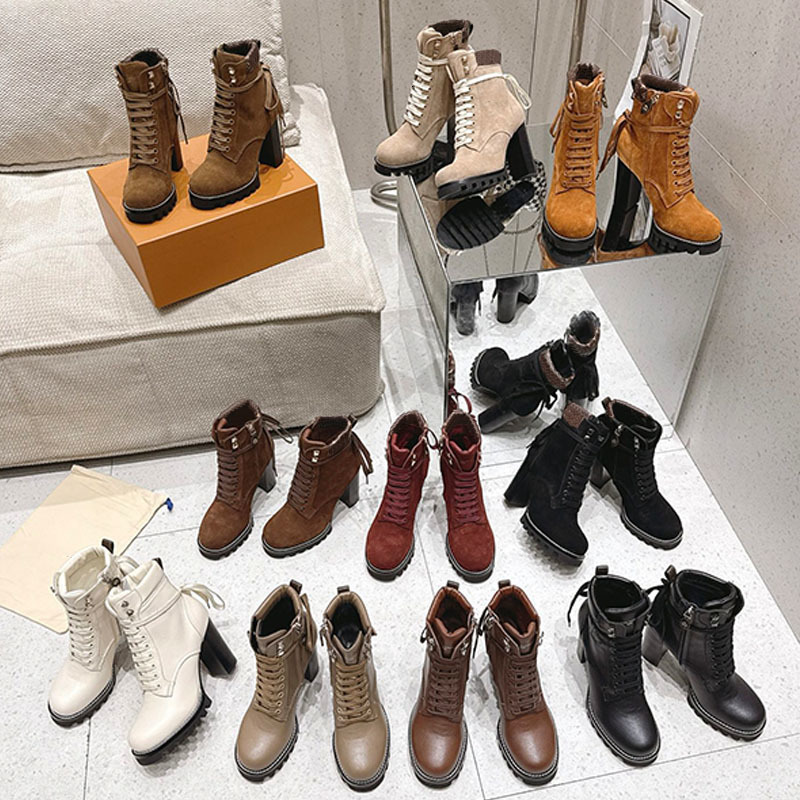 Bottes de luxe pour femmes Designer Star Trail Bottines Automne Hiver Vintage Marron Daim À Lacets Bottines Filles Combat Bottes Chunky Block Hee