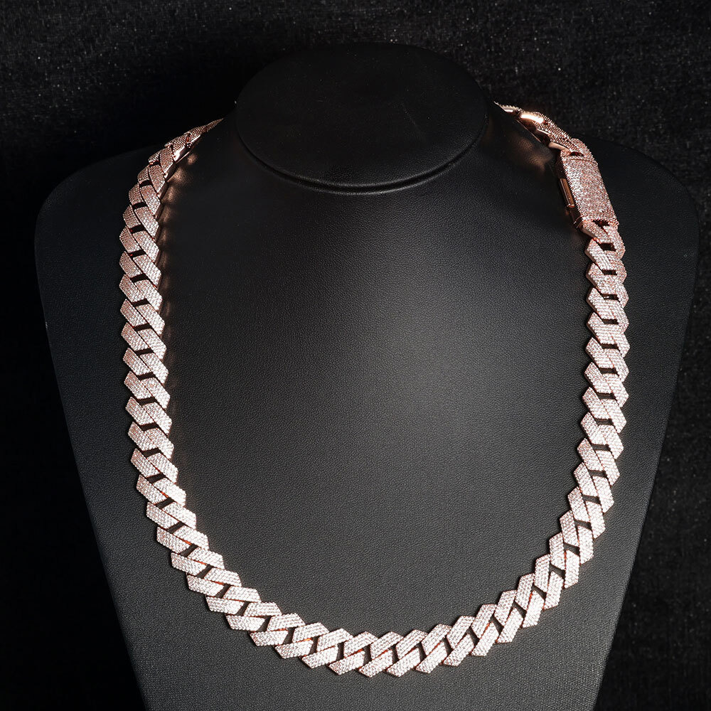 Hip Hop Jewelry 15mm Rose Gold Plated Cuban Link Chain Luxury Women Man Bling Full Iced Diamond Cuban Necklace Christmas Gift