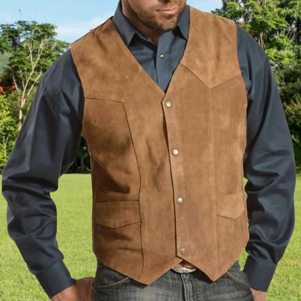 Men Men's New Vests 2025 Vests Sleeveless Jackets Cowboy Waistcoat Single Breasted Irregular Men's V-neck Bussiness Jacket Cargo VestW2610