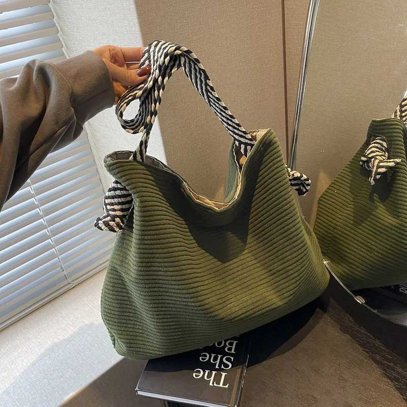 Evening Bags Casual Corduroy Hobo Shoulder Bag Minimalist Solid Color Handbag All-Match Bag H261016