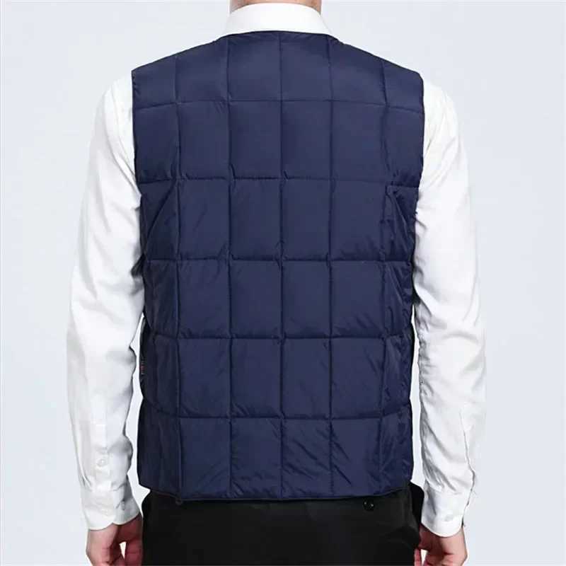 Down Men's Vests Lightweight Duck Warm Vest for Men Winter V-neck Sleeveless Warm Jacket Male Button Down Vest Coat Fashion Casual WaistcoatW26