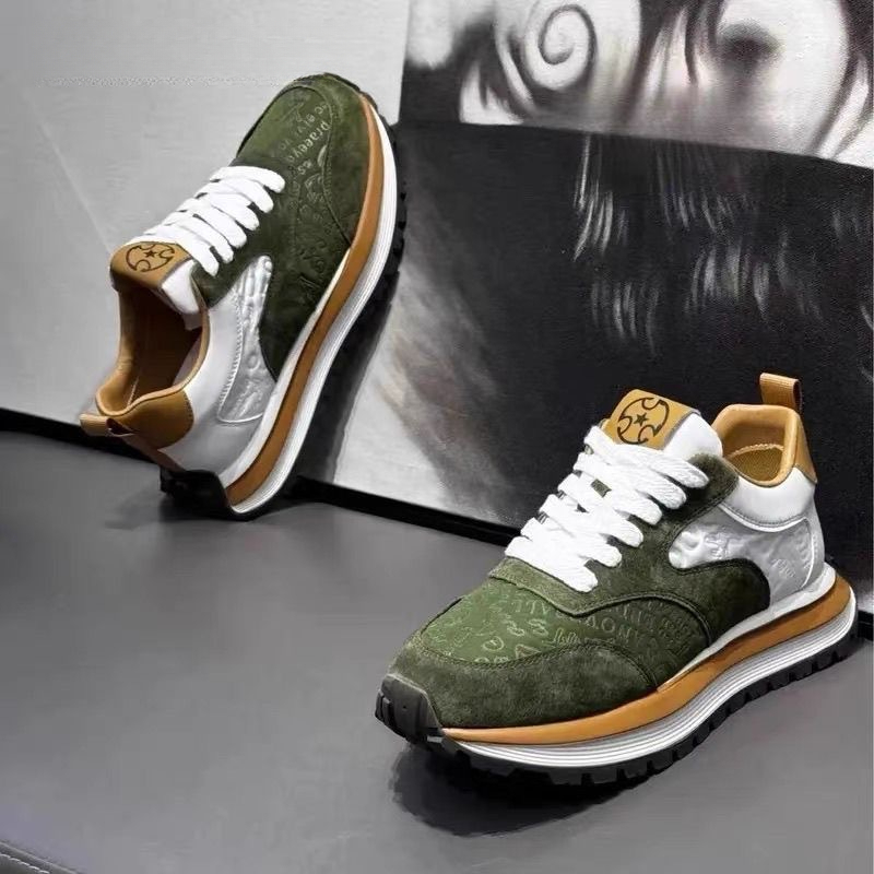Plus-size men's shoes 2026 new spring sports retro lace-up thick-soled height-increasing low-top color-block casual dad sneakers