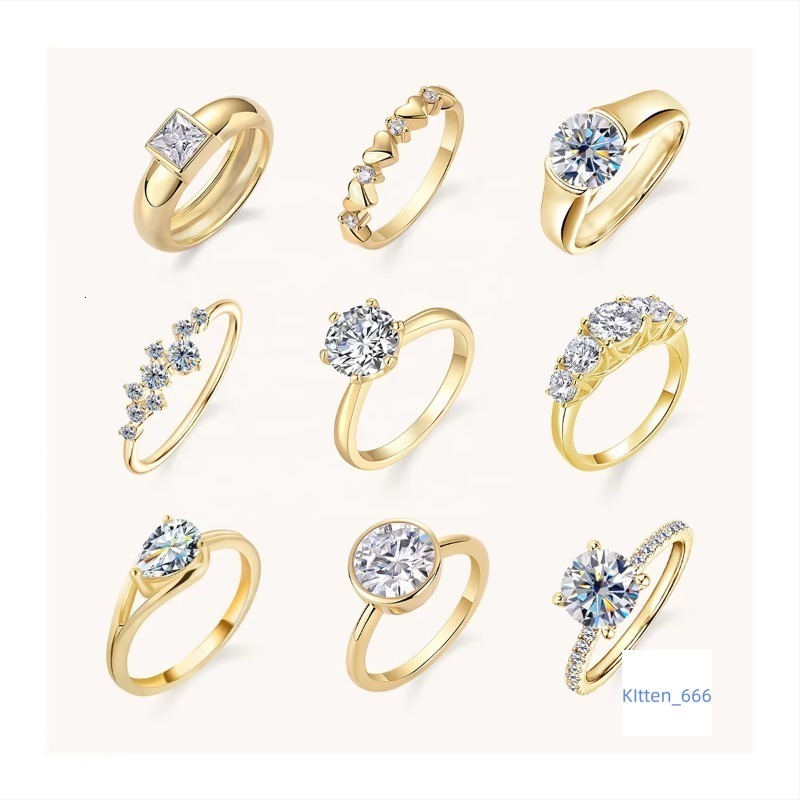 Wholesale Moissanite Ring 925 Sterling Silver GRA Certified VVS Gold Plated Custom Wedding Engagement Gift Ring for Women
