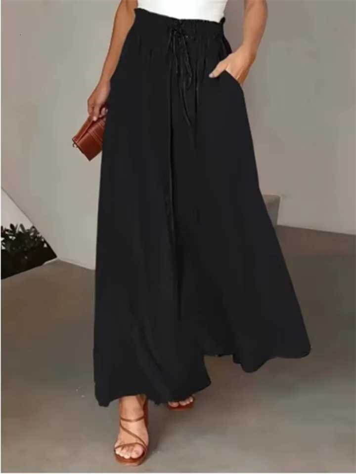Women's Skirts Lace Up Printed Long Trousers Casual Pocket Women's Wide Leg Pants Fashionable High Street Bohemian Style Summer Daks W2610