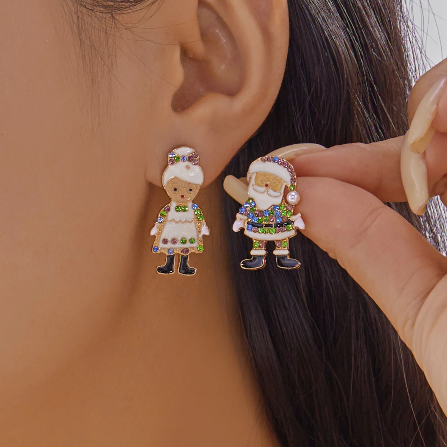 Creative Christmas Grandpa and Grandma Zircon Stud Earrings For Women White Pearl Crystal Snowman Elk Earring Year Jewelry261016